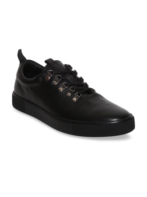 

JOE SHU Men Black Solid Leather Casual Sneakers