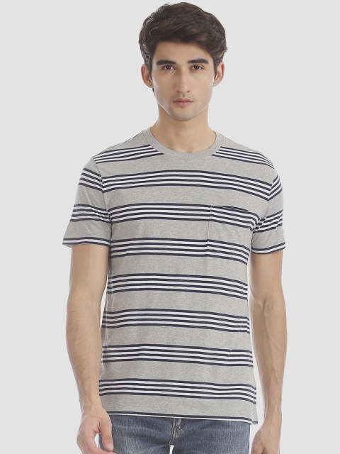 

GAP Men Grey & Navy Blue Stripe Pocket T-Shirt