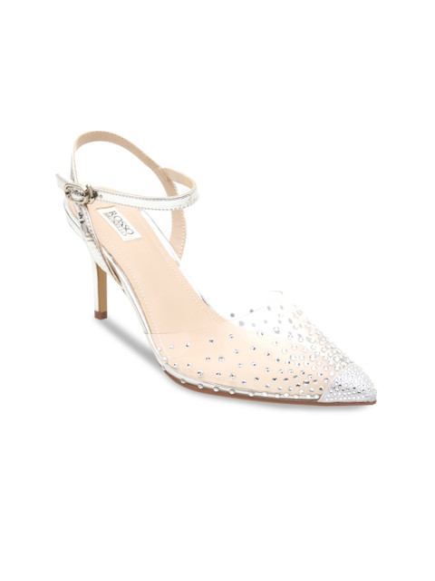 

ROSSO BRUNELLO Women Silver-Toned & Transparent Embellished Pumps