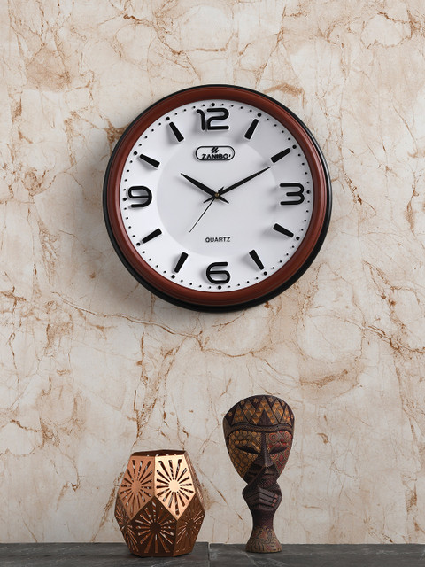 

ZANIBO Coffee Brown & White Round Solid 33 x 33 CM Analogue Wall Clock