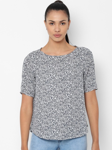 

Allen Solly Woman White & Navy Blue Printed Top