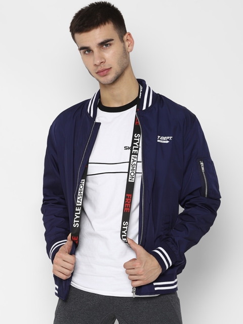 SKULT by Shahid Kapoor Men Navy Blue Striped Varsity Jacket