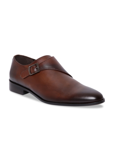 

JOE SHU Men Brown Solid Leather Formal Monks