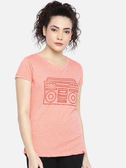 GOLDSTROMS Women Peach-Coloured Printed Round Neck T-shirt