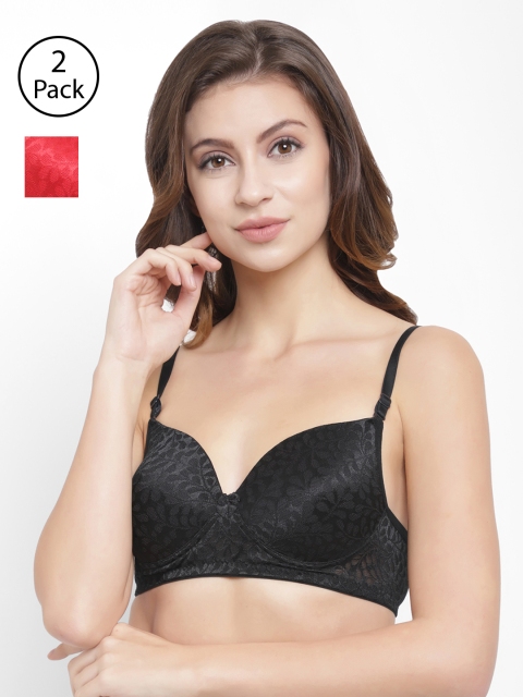 

Floret Pack Of 2 Self Design Non-Wired Lightly Padded T-shirt Bras T3024, Red