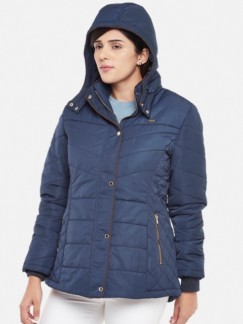 

Kosha Women Navy Blue Solid Lightweight Fleece-Lined Padded Jacket with Detachable Hood