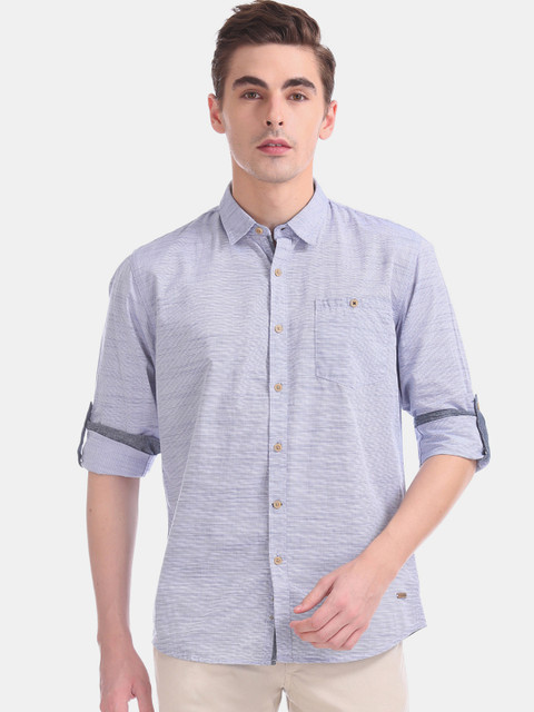 

Cherokee Men Blue Regular Fit Self Design Casual Shirt