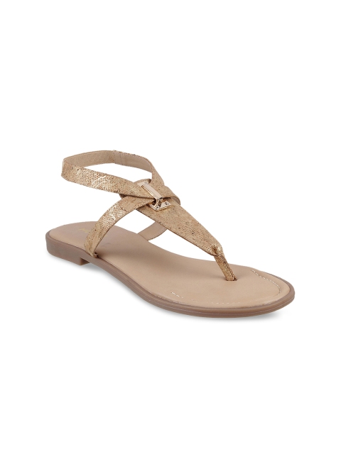 

Mochi Women Gold-Toned Textured Open Toe Flats
