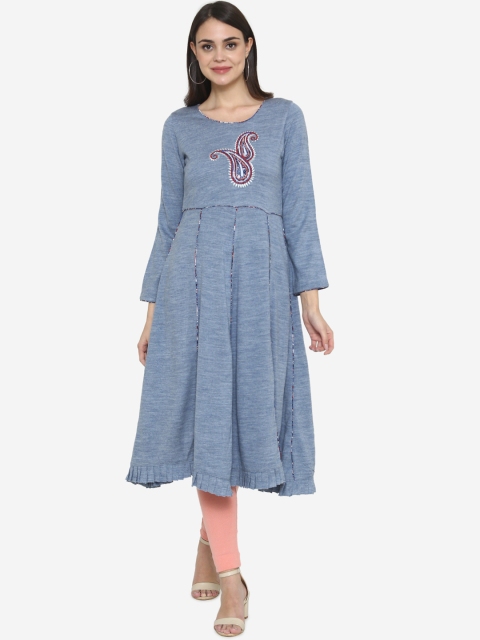 

Laabha Women Blue Printed Straight Kurta