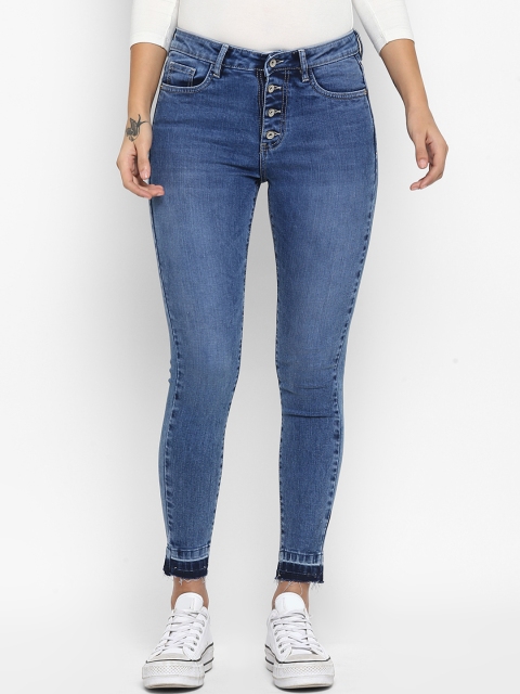 FOSH Women Blue Slim Fit Mid-Rise Clean Look Jeans