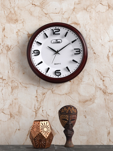 

ZANIBO Maroon & White Round Solid 33 cm Analogue Wall Clock