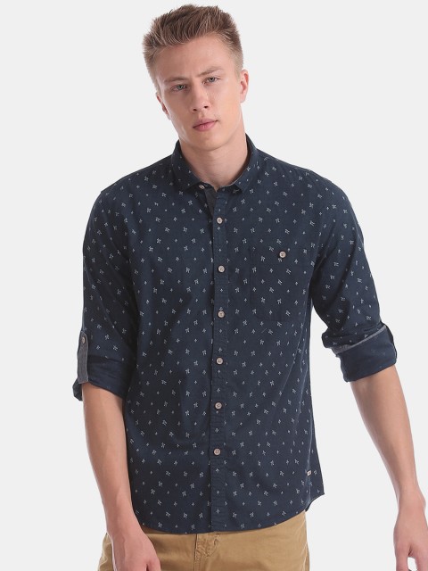 

Cherokee Men Navy Blue & White Regular Fit Printed Casual Shirt