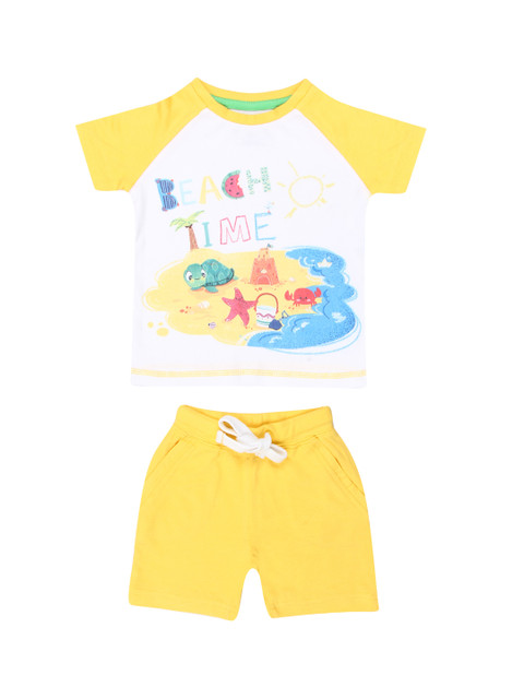 

Nap Chief Kids Yellow & White Printed T-shirt with Shorts