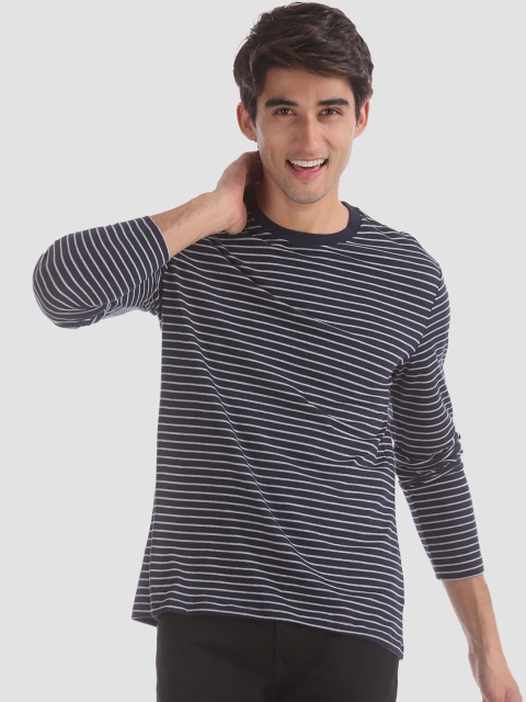 

GAP Men Blue & White Long Sleeve Everyday Stripe T-Shirt