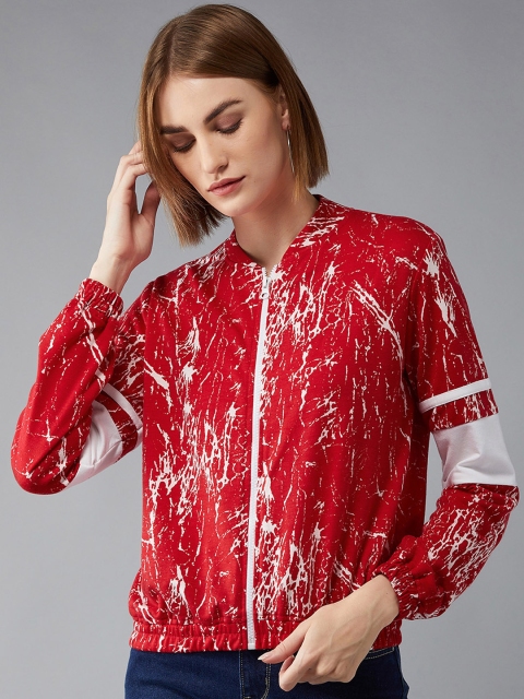 

DOLCE CRUDO Women Red & White Printed Bomber Jacket