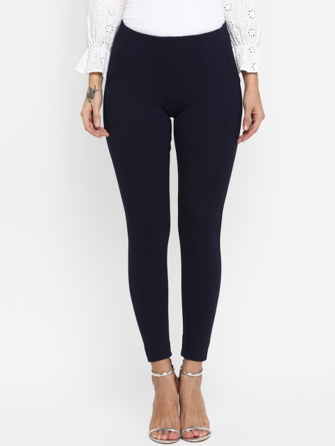 

FOSH Navy Blue Solid High-Rise Skinny Fit Jeggings