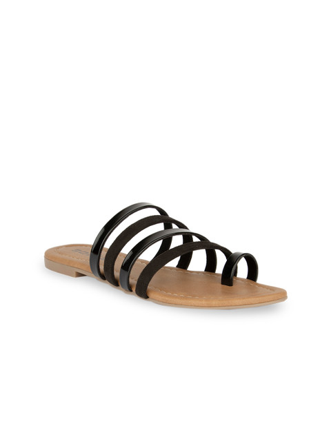 

SOLES Women Black Solid Open Toe Flats