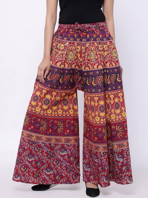 

SOUNDARYA Women Red & Yellow Printed Wide Leg Palazzos