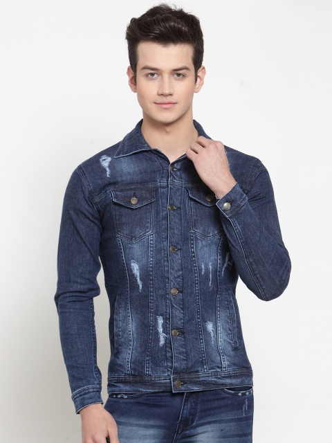 

Rodamo Men Navy Blue Solid Denim Jacket
