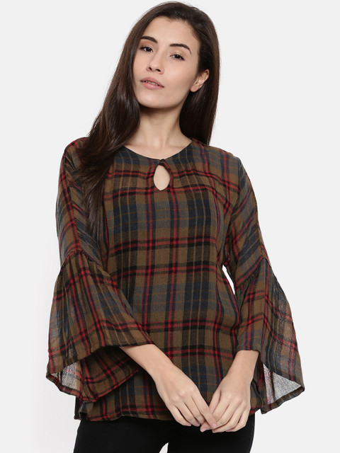 

The Kaftan Company Women Brown Checked A-Line Woolen Top