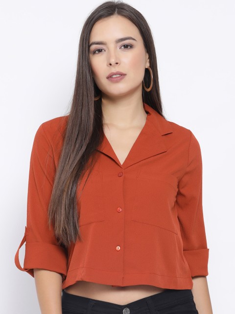 

Oxolloxo Women Rust Solid Shirt Style Top