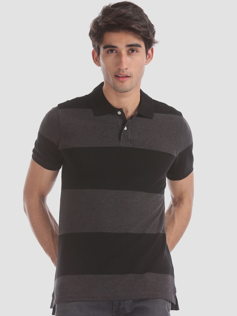

GAP Men Grey & Black Short Sleeve Stripe Pique Polo Shirt In Stretch