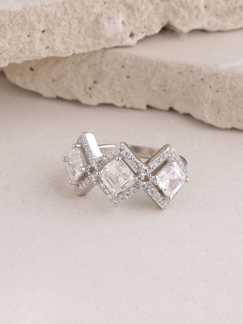 

ADORN by Nikita Ladiwala Sterling Silver & White CZ-Studded Finger Ring