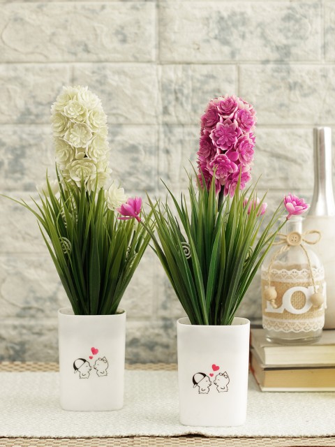 

TIED RIBBONS Set Of 2 White & Pink Artificial Plant With Pot