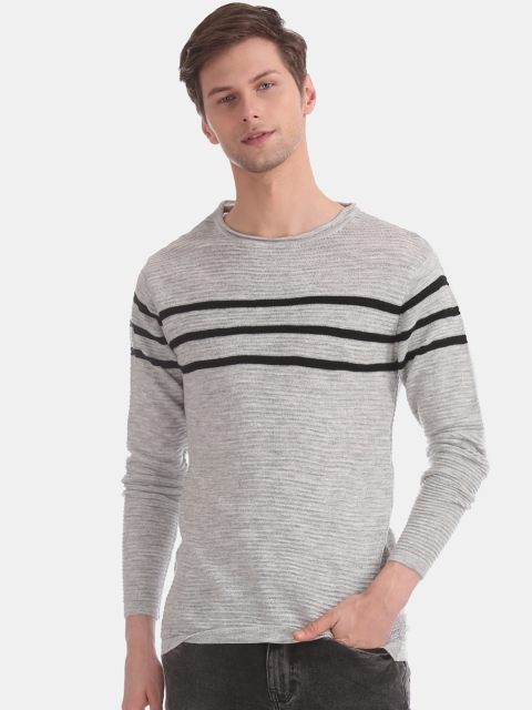 

Cherokee Men Grey Striped Pullover Sweater