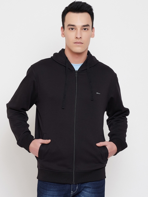 Okane Men Black Solid Hooded Sweatshirt