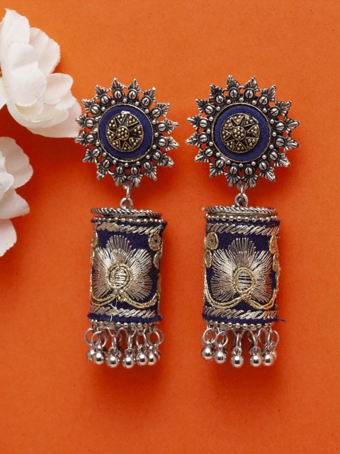 

Moedbuille Brass-Plated Dome Shaped Handcrafted Jhumkas, Blue