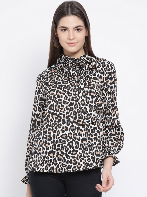 Oxolloxo Women Off-White And Black Animal Print Top