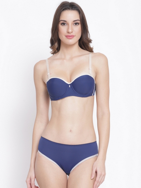 

PrettyCat Women Blue & White Wired T-shirt Bra & Hipster Brief Lingerie Set PC-SET-6004