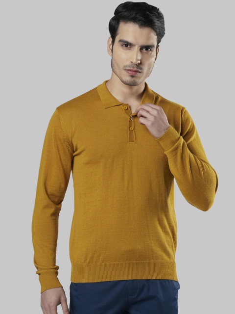 

Raymond Men Mustard Yellow Solid Wool Blend Pullover Sweater