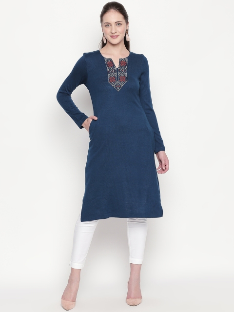 

RANGMANCH BY PANTALOONS Women Blue Printed Straight Kurta