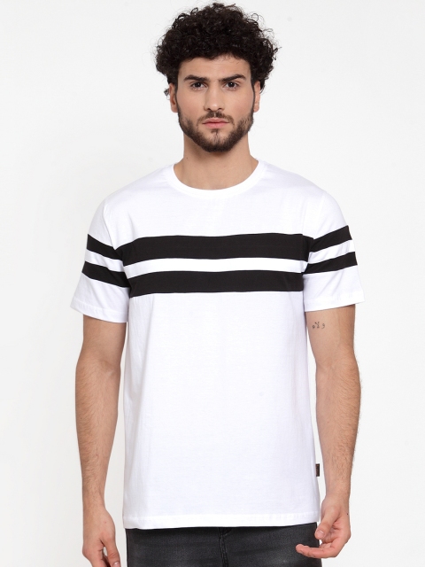 

Rodzen Men White Striped Round Neck T-shirt