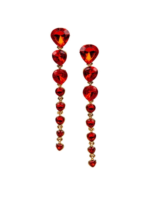 ANIKAS CREATION Red Gold-Plated Contemporary Drop Earrings