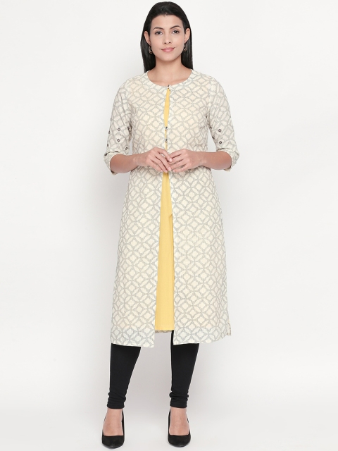 

RANGMANCH BY PANTALOONS Women Grey & Off-White Printed Straight Kurta with an Inner