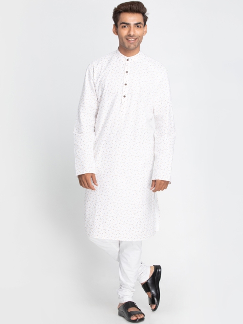 

Lakshya by Manish Men White & Brown Printed Straight Kurta