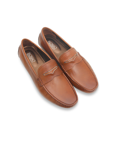 

ROSSO BRUNELLO Men Tan Brown Solid Leather Formal Loafers