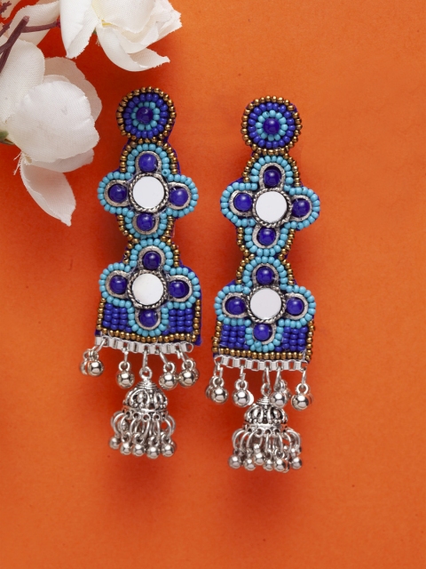 

Moedbuille Blue & Silver-Toned Contemporary Handcrafted Afghan Drop Earrings