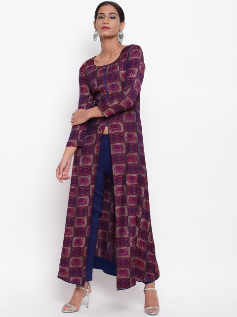 

trueBrowns Women Pink & Blue Printed Kurta with Trousers