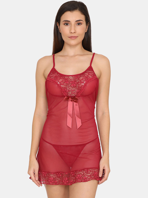 

Zivame Red Self Design Baby Doll