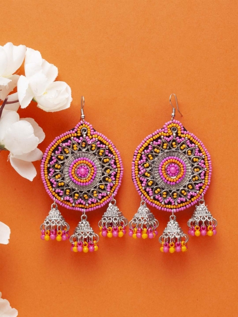 

Moedbuille Brass-Plated Pink & Orange Circular Drop Earrings
