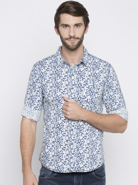

SPYKAR Men White & Blue Slim Fit Printed Casual Shirt