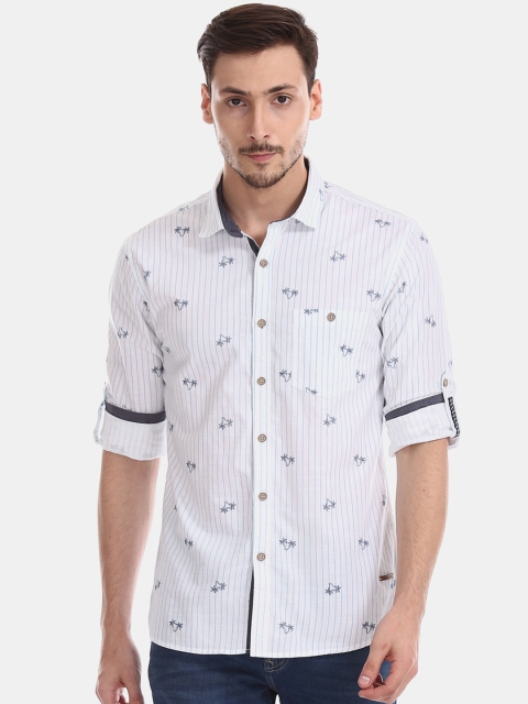 

Cherokee Men White & Navy Blue Regular Fit Printed Casual Shirt