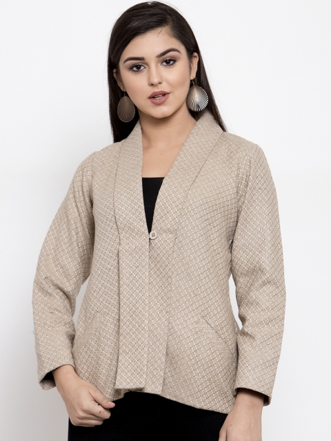 

Ayaany Women Beige Self-Designed Woolen Overcoat