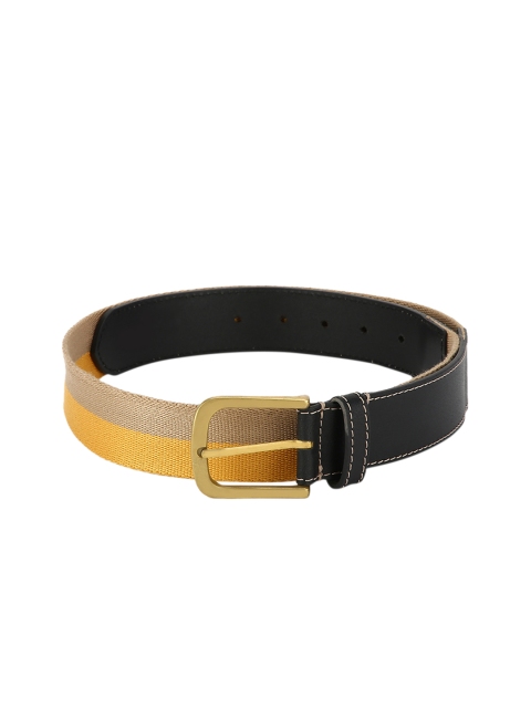 

Calligraphy Men Black & Yellow Colourblocked Leather Belt