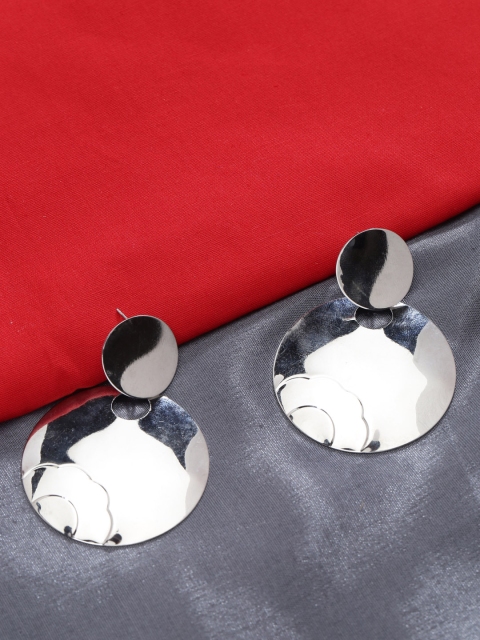 

ZeroKaata Silver-Toned Circular Handcrafted Drop Earrings