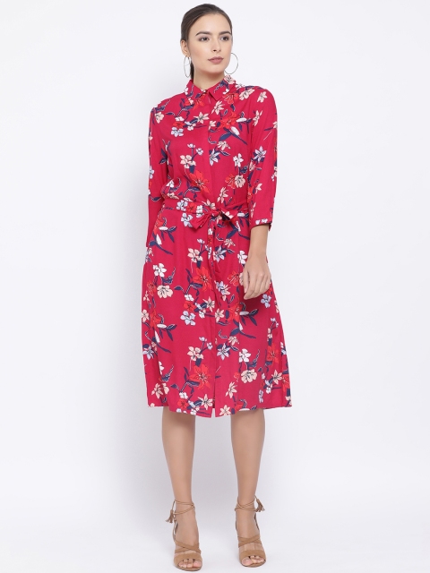 

Oxolloxo Women Pink Floral Print Shirt Dress